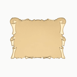 Plachetă metalică aurie TGSU1016 cu margini ornate în relief pe colțuri stil pergament