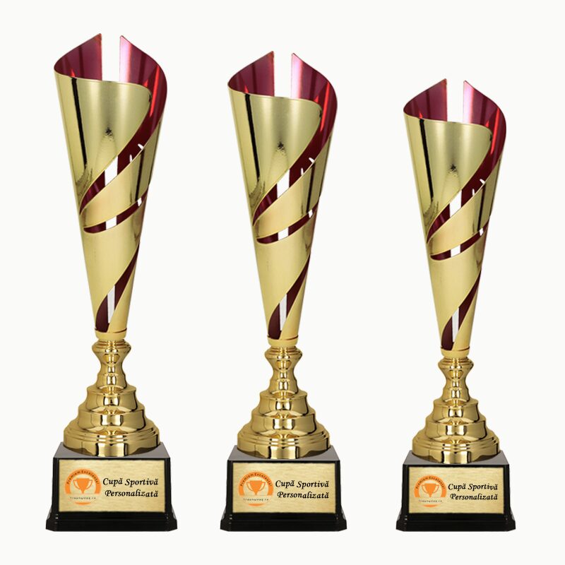 Cupa sportiva M548 auriu-rosu personalizata