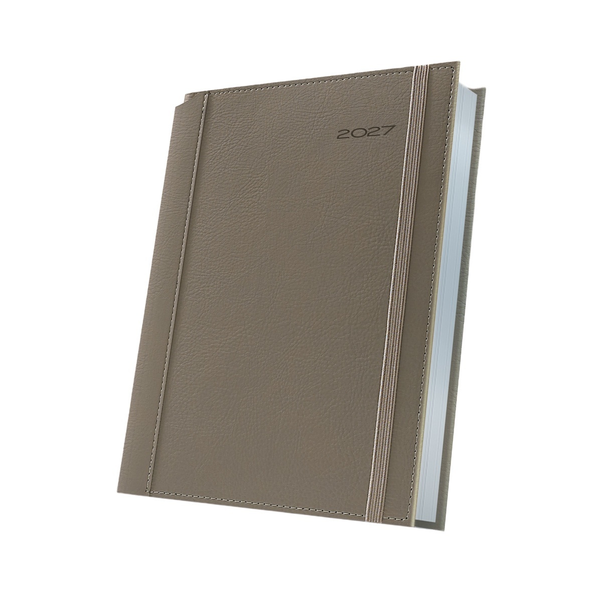 Agenda Datată 2027 Premium Deluxe Borneo, Format A5, Bej cu Margine Argintie